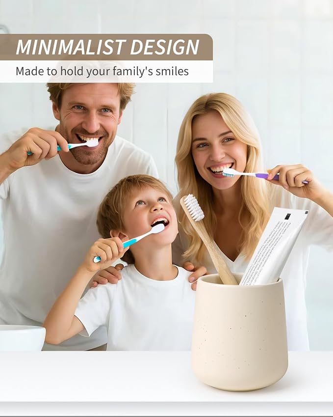 BosilunLife Ceramic Toothbrush Holder (Apricot, Rounded Base)