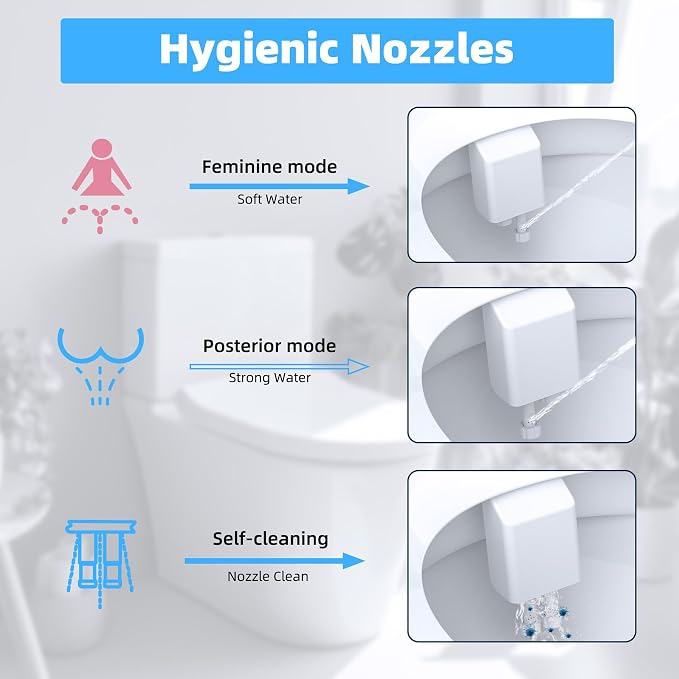 Hibbent Bidet Attachment for Toilet, Hot and Cold Water Spray Non-Electric Dual Nozzle for Frontal & Rear Wash, Adjustable Water Pressure Control, Self Cleaning Water Sprayer, Black/Chrome