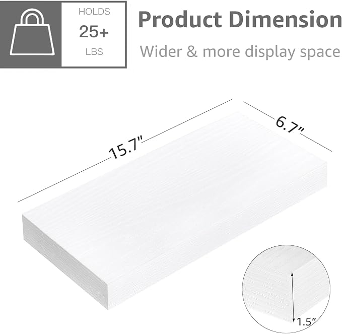QEEIG Floating Shelves for Wall Bathroom Shelf Bedroom Kitchen Living Room Farmhouse Small Book Shelf 16 inch Set of 2, White (015-W2)