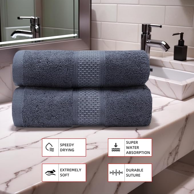 Cotton Bath Towels Set, 2-Piece Set(27x55 Inches) Super Absorbent Quick Drying, Soft,Suitable for Bathroom, spas, Gyms,Gift (Dark Grey)