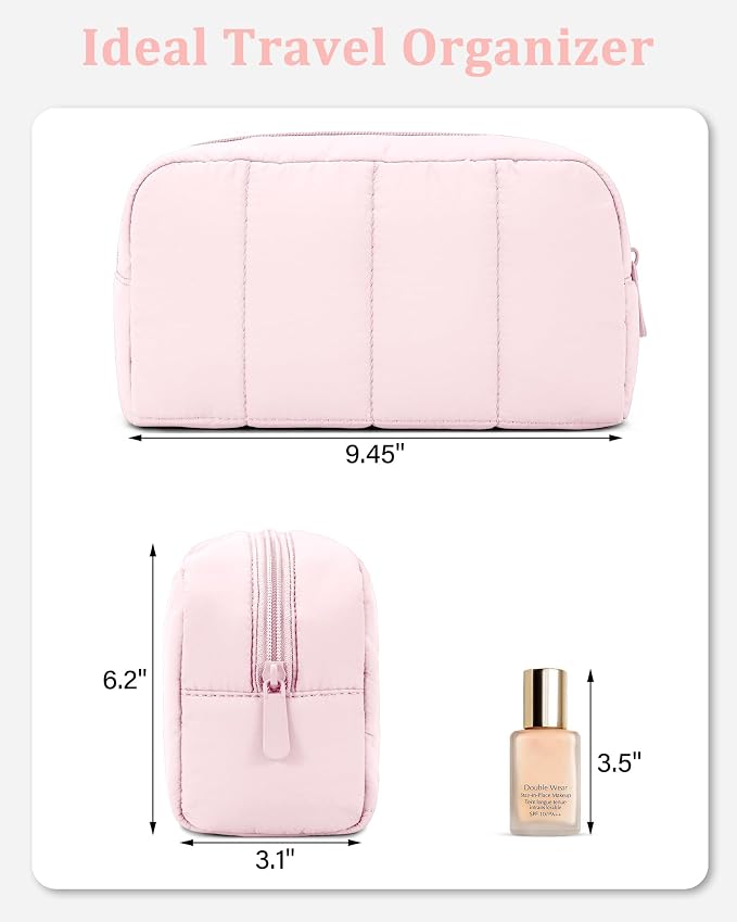 Makeup Bag Cosmetic Bag Travel Toiletry Bag for Women Puffy Padded Cosmetic Pouch Purse Wide-open Makeup Organizer Case Travel Essentials
