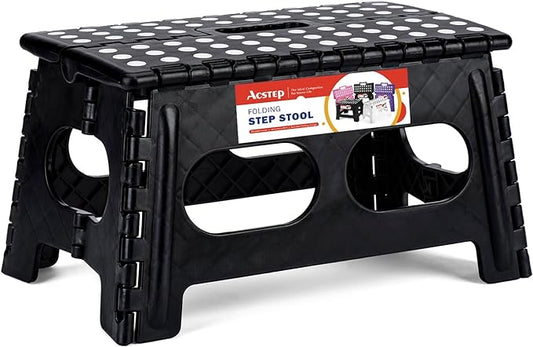 9 Inch Folding Step Stool, 15 Inch Extra-Wide, 300 lbs, Black | Non-Slip Heavy Duty Foldable Step Stool for Kids and Adults, Extra-Wide for Comfort and Stability, for Bathroom and Kitchen