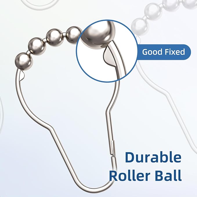 Titanker Shower Curtain Hooks Rings, Rust-Resistant Metal Shower Curtain Hooks for Bathroom Shower Rods Shower Hooks Shower Rings for Curtain - Set of 12, Nickel