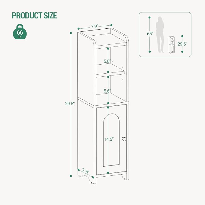 Hzuaneri Bathroom Storage Cabinet, Narrow Toilet Paper Cabinets with Doors | Small Corner Floor Cabinet with Doors and Adjustable Shelf, Bathroom Organizer for Small Spaces, Black BC19704X