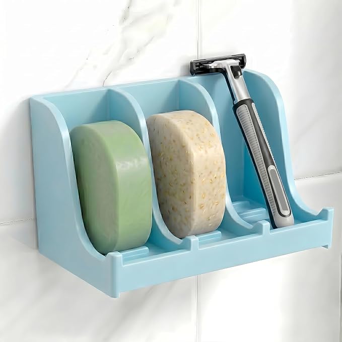 Soap Holder for Shower Wall, 3-Compartment Soap Dish for Shampoo, Conditioner and Body Soap, Fast Draining & Rust-Proof & Heavy Duty, Ultra-Strong Adhesive for Long-Term Bathroom Use & Freestanding