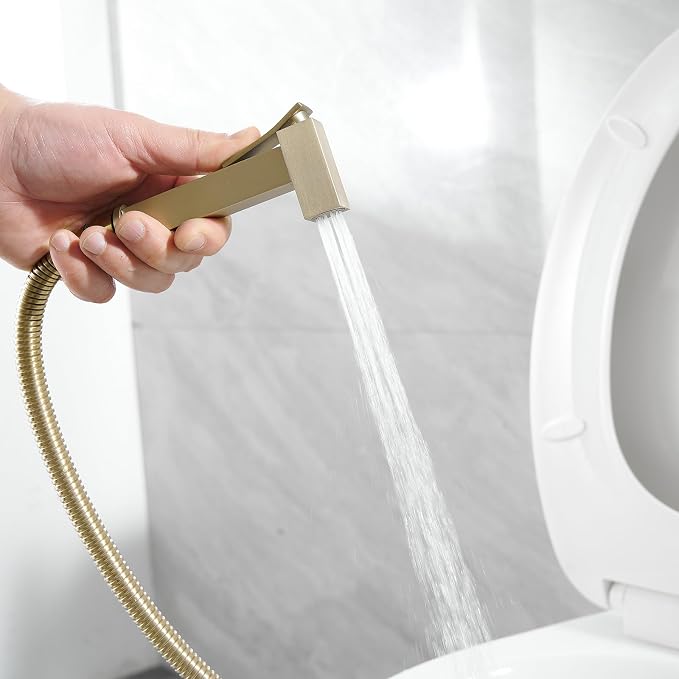 Wall Mounted Bidet Sprayer Set for Toilet with Hot & Cold Water | Warm Water Bidet Sprayer Faucet,Brass Valve,Handheld Bidet Attachment Set for Bathing Pets and Feminine Hygiene,Brushed Gold