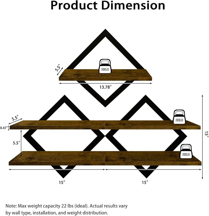 Floating Shelves for Wall, Set of 3 Hanging Shelves, Rustic Brown | Wall Mounted Storage Shelves for Books & Decor, Decorative Wall Shelves for Living Room, Bedroom, Bathroom & Kitchen