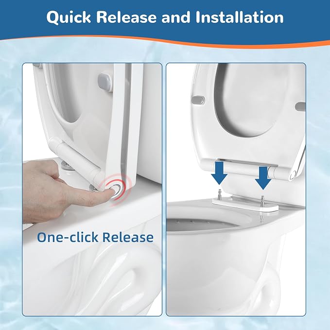 Universal Premium Round Toilet Seat Soft Close with Cover, One-Click, White | Quick Release and Slow Close Toilet Seat Replacement with Toilet Bolts and Bumpers, Compatible with TOTO, Gerber, Kohler