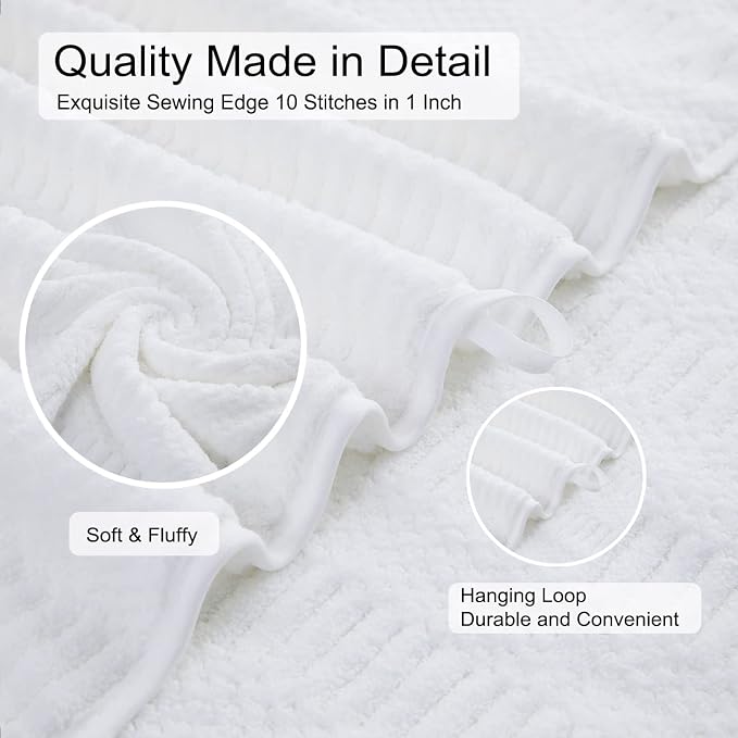 2 Piece White Geometric Hand Towel Set 16"x31" Soft Highly Absorbent Quick Dry Bathroom Towels Microfiber Plush Towels Set Woven Towels for Kitchen Hotel Spa Gym