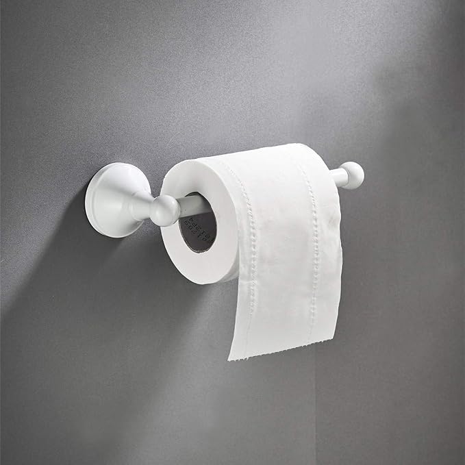 Flybath White Toilet Paper Holder Brass Wall Mounted for Bathroom 5.7 Inch | Rust-proof, Heavy Duty, Sturdy, Easy to Fit, Vintage Loo Roll Holder, Paper Tissue Storage, Traditional Bathroom Accessories