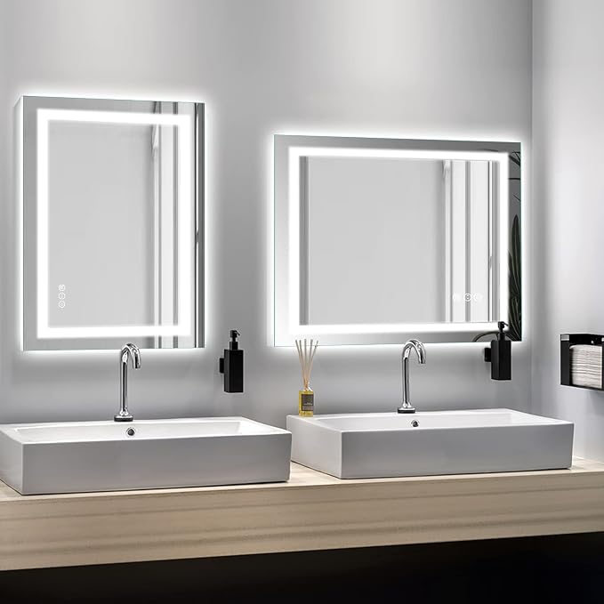 24"X32" LED Bathroom Mirror with Lights, Front Lit and Backlight | Stepless Dimmable, Anti-Fog, Shatter-Proof, HD Reflection, Memory, 3 Colors Lighting, UL Listed (Horizontal/Vertical).