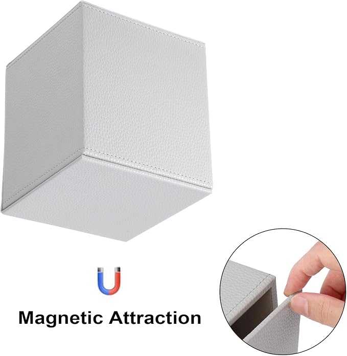 Sumnacon Tissue Box Cover Square,Magnetic Bottom PU Tissue Box Holder,Grey | Stylish Cube Leather Tissue Cover,Lychee Pattern,Decorative Tissue Box Covers for Living Room Bathroom Table Desk Office Car
