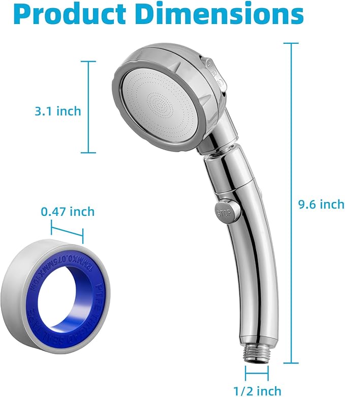 Marbrasse High Pressure Shower Head, 3-Settings Handheld Showerhead with ON/Off Full Shutoff Push Button and Switch to Control Flow, Angle-Adjustable Water Saving Body Sprays(Chrome)