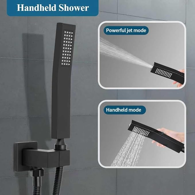 12 Inch Shower Head Set With Valve, Shower Faucet Set With Tub Spout, Rain Shower System, Black Shower Head And Handle Set, Ceiling Mount Shower Trim System