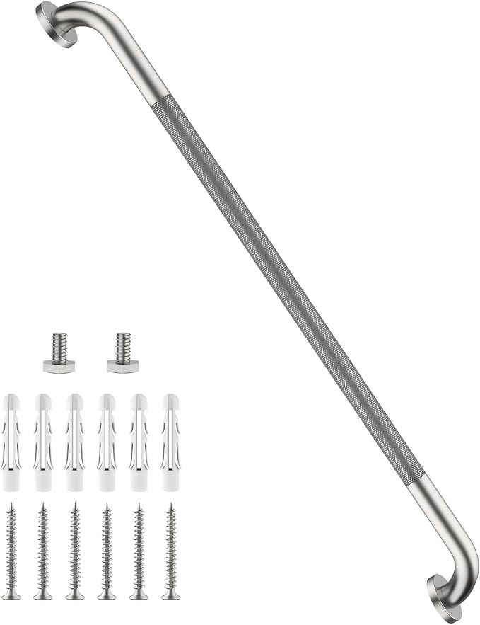 40 Inch Anti Slip Shower Grab Bar, Munzong Bathroom Bar for Toilet | Brushed Nickel Knurled Handicap Balance Bar Safety Wall Hand Rail Support Elderly Senior Assist Bath Handle