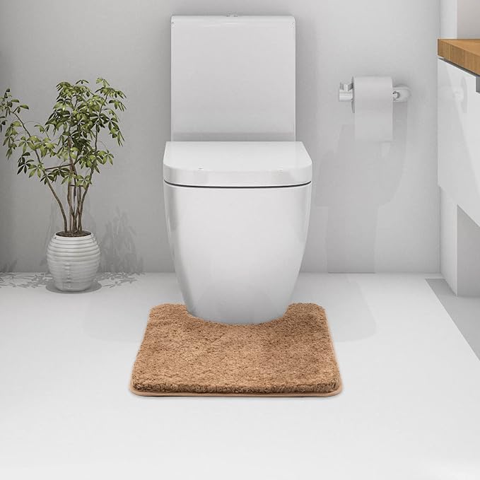 MIULEE Light Brown Microfiber Toilet Bath Rug U-Shaped Contour 20x24 Inch | Absorbent, Non Slip, Quick Dry, Fluffy Bath Rugs for Bathroom Floor Tub Showers, Machine Washable