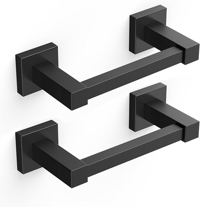 FORIOUS Commercial Toilet Paper Holder Wall Mount Bathroom Tissue Holder | Matte Black 2 Pack | SUS304 Stainless Steel Rustproof | Double Post Pivoting Toilet Paper Roll Holder| Screw-In| Square Base