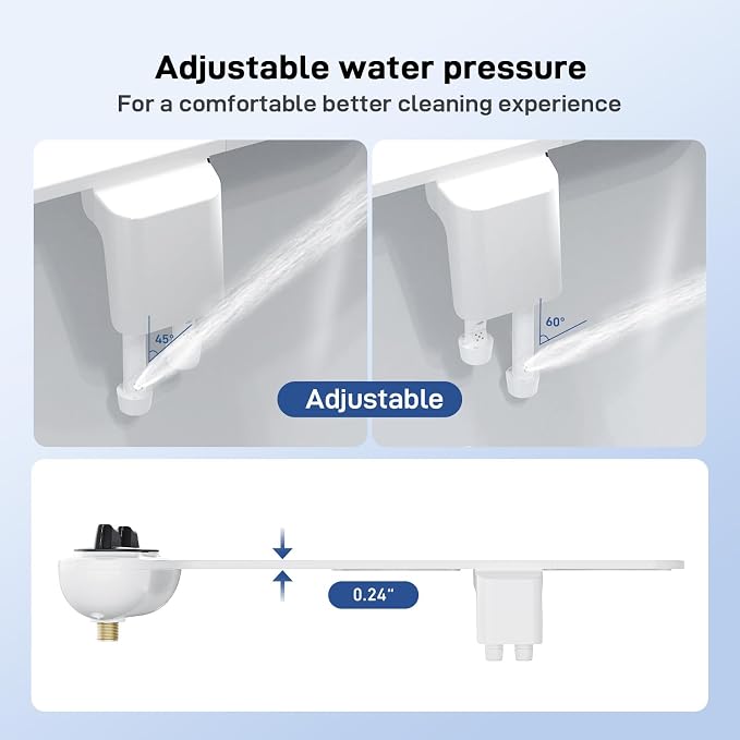 Toilet Bidet Attachment, Non-Electric Dual Nozzle (Feminine/Bidet Wash), Self-Cleaning Fresh Cold Water Sprayer Bidets for Toilets with Adjustable Water Pressure (Dual Knob, Black)