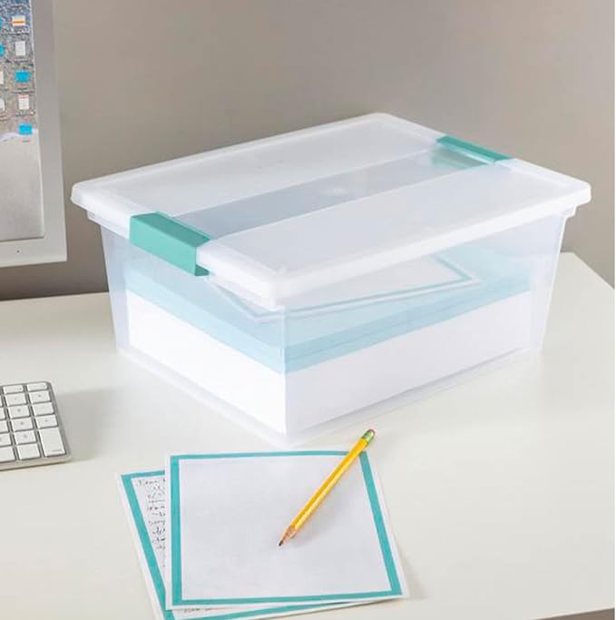 Sterilite Deep Clip Box, Clear Storage Bin with Latching Lid, 4 Pack