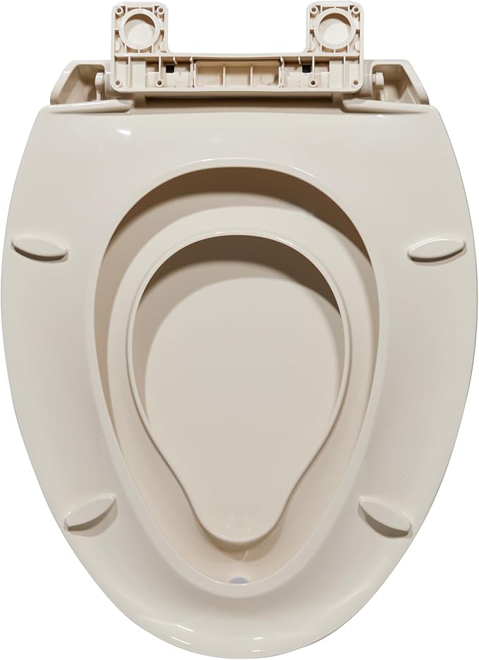 Toilet Seat, Elongated Toilet Seat with Toddler Seat Built in, Potty Training Toilet Seat Elongated Fits Both Adult and Child, with Slow Close and Magnets- Elongated Almond