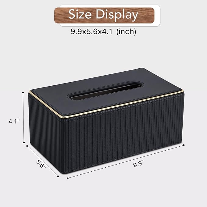 GORESE PU Leather Tissue Box Cover for Kleenex, Rectangle Tissue Box Holder, Rectangular Decorative Tissue Holder for 120(3-Ply)/160(2-Ply) Tissue Box, Black