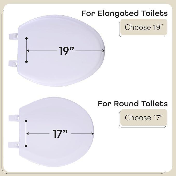 Soft Elongated Vinyl Toilet Seat, White - 19 Inch Soft Vinyl Cover with Comfort Foam Cushioning - Fits All Elongated Size Fixtures - Easy to Install Fantasia by Achim Home Decor