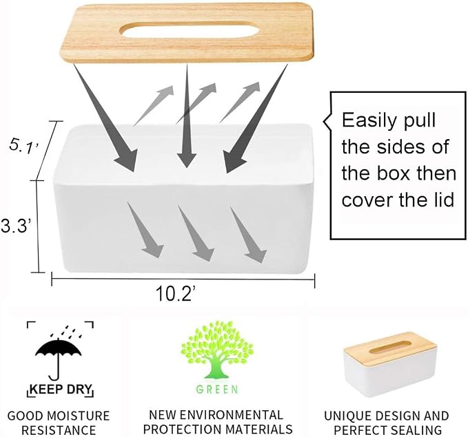 Pojah Wooden Rectangular Tissue Box Holder for Storage on Bathroom Vanity, Countertop, Bedroom Dresser (Medium, 10.2x5.1x3.3 inch)