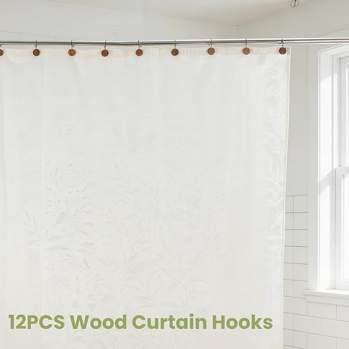 Wood Shower Curtain Hooks,Boho Shower Curtain Rings Decorative,Free Sliding Shower Hooks for Shower Curtain & Liners, Shower Curtain Hangers for Bathroom Shower Curtain Rods Curtains(Brown, 24)