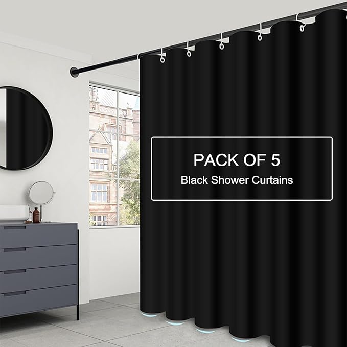 LLSCL 5 Pack Fabric Shower Curtain Liner with Magnets, Shower Curtain with Rustproof Metal Gromments and Waterproof Hotel Quality, 72 x 72 Machine Washable