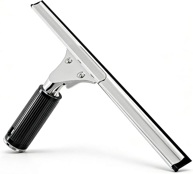 14-Inch Shower Squeegee for Glass Doors, Windows and Mirrors, Stainless Steel Bathroom Water Wiper with Flexible Blade and Ergonomic Handle