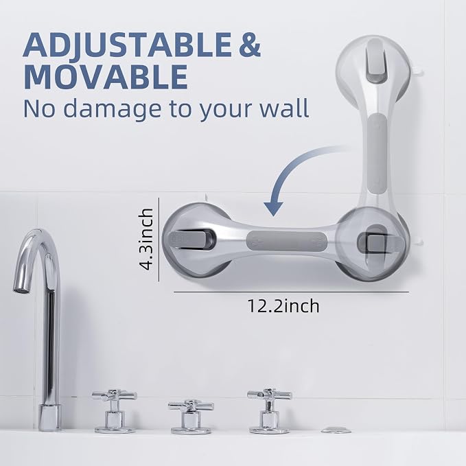 Shower Grab Bars,Suction Shower Handles,2 Pack,12.2",Silver | safety for elderly,seniors,showers,bathtubs&toilet,bathroom grip bar heavy duty rails,no drilling removable waterproof