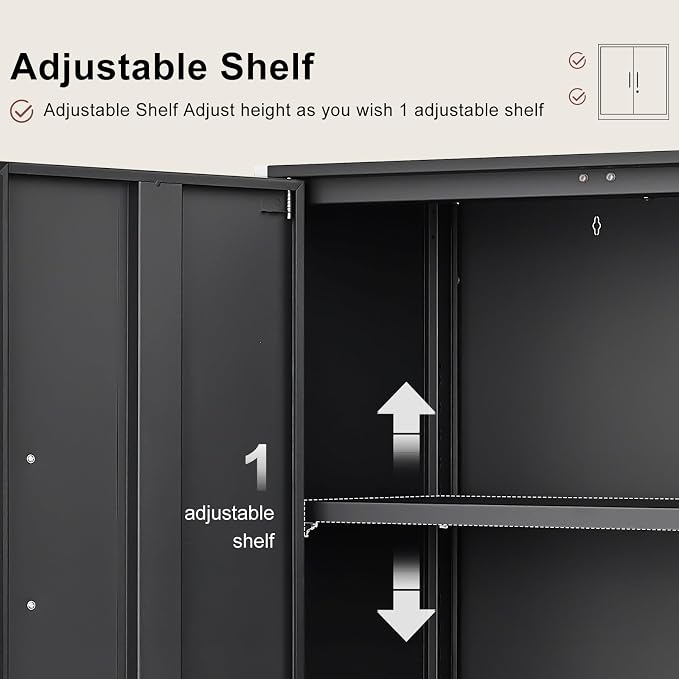 Metal Wall Cabinet,28" H Wall Mounted Storage Cabinets with 2 Doors,Lockable Steel Utility Cabinet for Garage,Workshop,Office (Black)