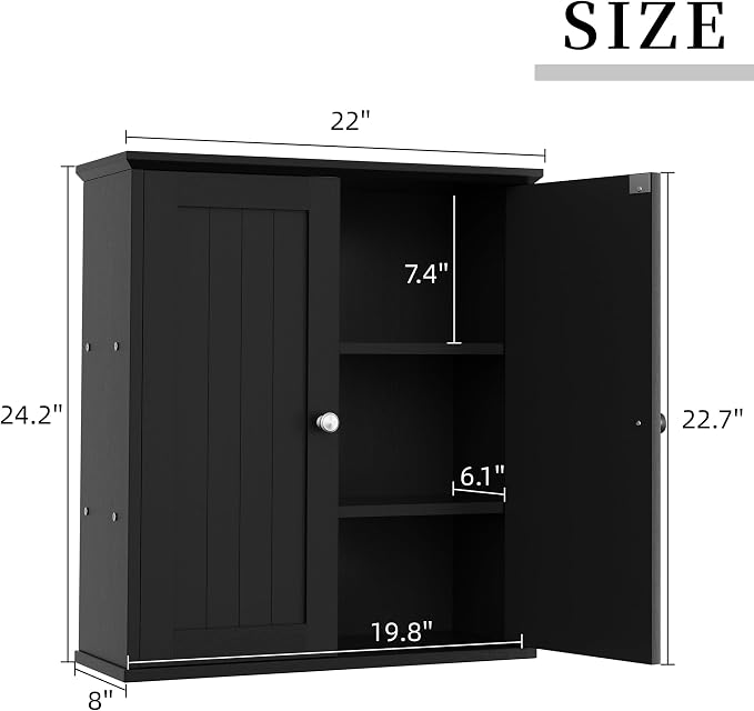 Shintenchi Bathroom Wall Medicine Cabinet, Storage Organizer, 2 Pcs, Black | Bathroom Storage Organizer Cupboard, with 2 Magnet Door and 3-Tier Shelves, Space Saving, Easy to Assemble & Clean