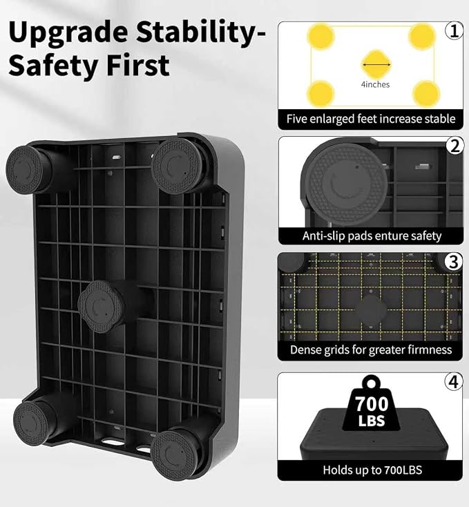 5-Level Adjustable Step Stool, 700 LBS Capacity Safety Bed Step for Seniors, Exercise Setp Platform, Portable Stair Assist for Elderly, Wide Step up for Kitchen, Car, Bedside & Shower, Black