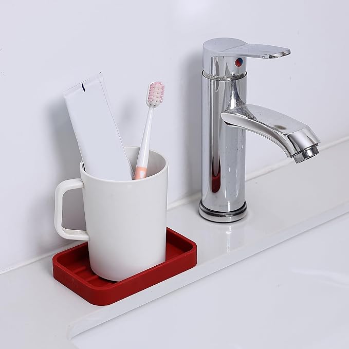 MicoYang Silicone Kitchen Sink Organizer Tray for Multiple Usage,Easy Clean Sponges Holder for Kitchen Bathroom Counter or Sink,Dish Soap Dispenser,Scrubber,Bottle,Cup Red 4.9”x 3.2”