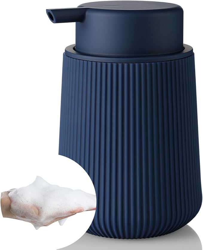 YAUKPH Striped Foaming Hand Soap Dispenser Navy Blue | with Leak-Proof Pump for Bathroom and Kitchen Countertop 11oz