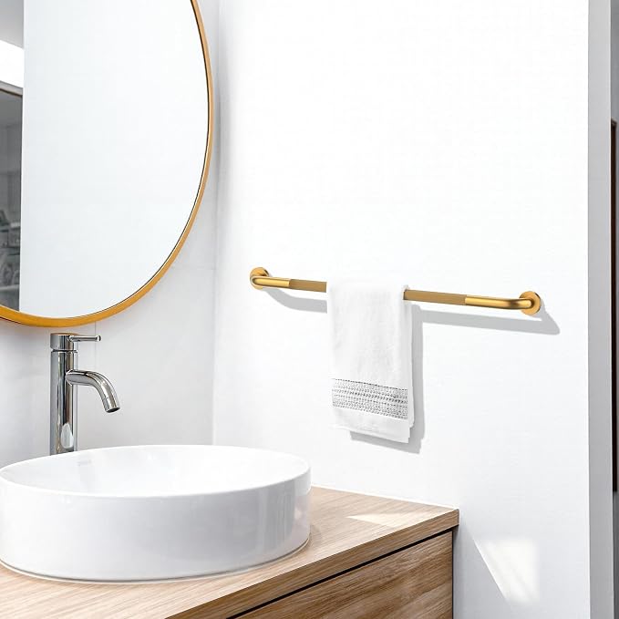 40 Inch Anti Slip Shower Grab Bars, Munzong Long Bathroom Grab Bar Gold | Knurled Handicap Balance Bar Safety Hand Rail Support Elderly Senior Assist Bath Handle