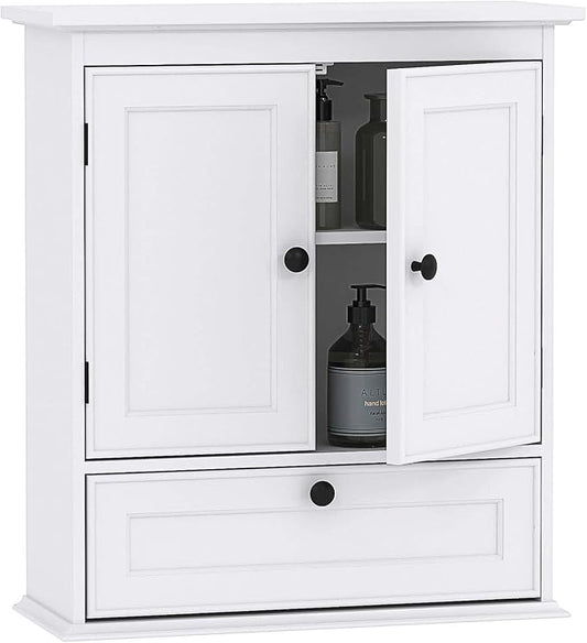 Spirich Bathroom Wall Cabinet, White Medicine Cabinet with Doors | Adjustable Shelf, Lower Tilt-Out Cube, FSC-Certified MDF, Space-Saving Concealed Storage for Toiletries, Towels, or Medicine