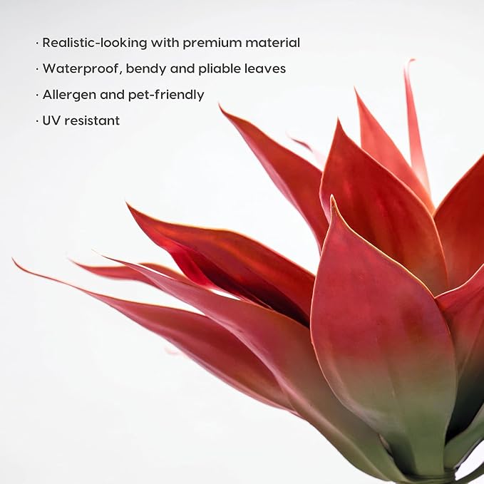 Velener Fall Fake Agave Artificial Plant: Red Fake Succulents Plant for Room Decor and Autumn, Unpotted Faux Agave Plant for Outdoor/Indoor Decor, Red, 28 inches, Set of 1