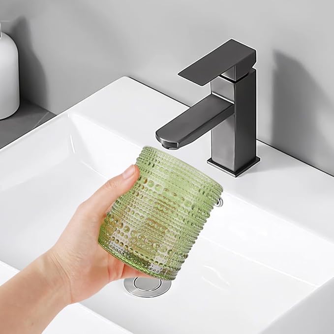 Green Toothbrush Holders, 2pcs Glass Toothbrush Holder Set, 10oz Bathroom Tumbler Cup, Gold Tooth Brush Holder Storage Cup Organizer for Bathroom Accessories, Brushes,Toothpaste,Razor