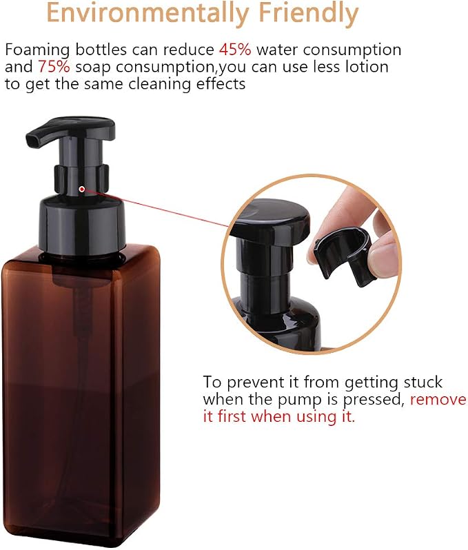 Foaming Soap Dispenser, 22oz Plastic Refillable Pump Bottle, 2 Pack, Amber | Hand Dispenser for Liquid Soap, Shampoo & Body Wash – Saves Soap with Rich Foam, Reusable, Easy to Refill, BPA-Free