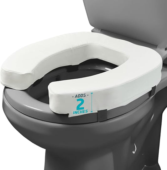 Lunderg Padded Toilet Seat Riser for Seniors - Adds 2 Inches. Universal Fit | FIRM Raised Toilet Seat Cushion with High-Density Foam for Enhanced Comfort & Elevation. Post-Surgery Must Have (White)