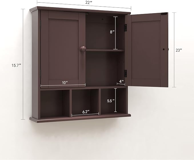 TaoHFE Brown Medicine Cabinets,Bathroom Wall Cabinet with 2 Door | Adjustable Shelves Over The Toilet Storage Cabinet,Espresso Bathroom Cabinet Wall Mounted for Laundry Room Kitchen