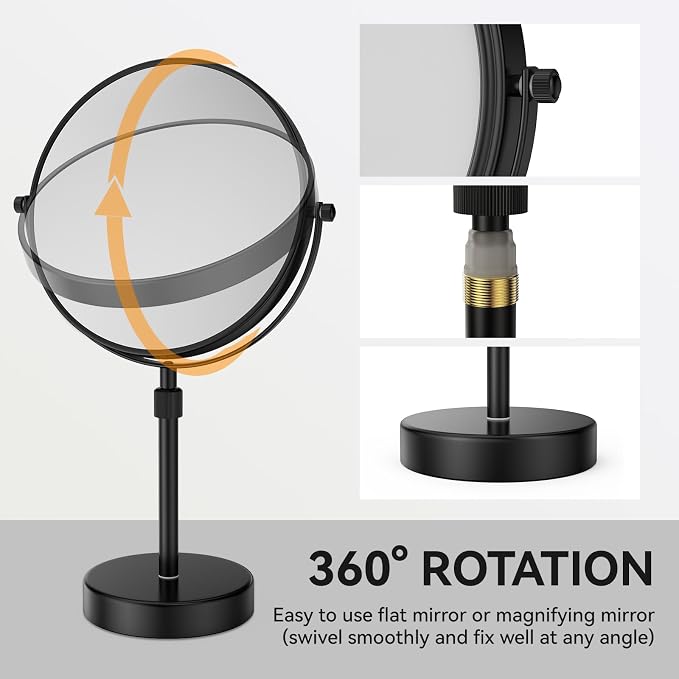 Nicesail 8 Inch Makeup Mirror Black, 19 Inch Tall, 10X Magnification Vanity | Magnifying Mirror, Tabletop with Pedestal, Height Adjustable (8 Inch, 10X), Beauty Mirror Magnifying Vanity Mirror 10x