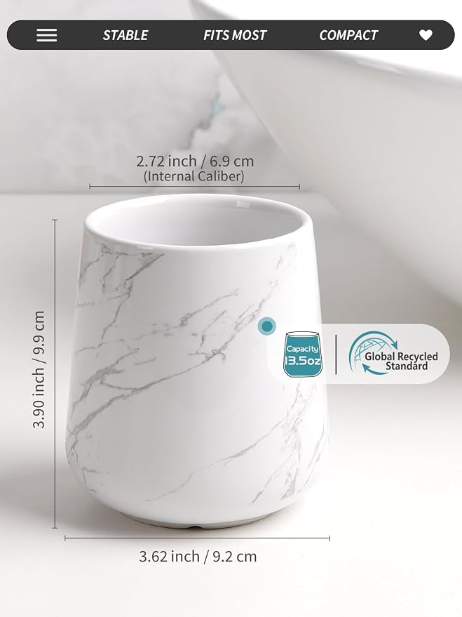 BosilunLife Bathroom Toothbrush Holder - Ceramic Toothbrush Cup Holder 13Oz Marble Toothbrush Holder for Bathroom Toothbrush and Toothpaste Holder for Bathroom Vanity Countertop, Ideal for Home, Hotel