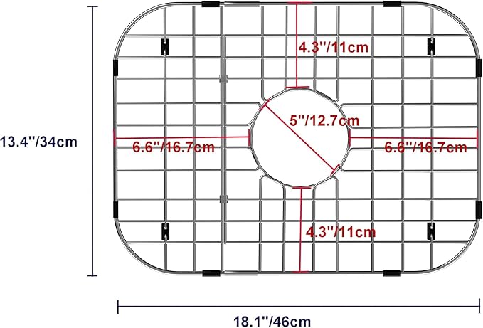 SANNO Kitchen Sink Grate Sink Protector for Kitchen Sink, Stainless Steel Grid Sink Protector Kitchen Sink Rack Bottom of Kitchen Sink,Center Drain,18" L X 13.4" W