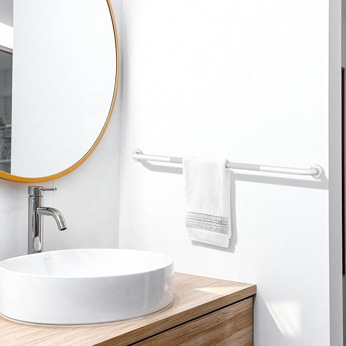 48 Inch Anti Slip Handicap Grab Bars, Munzong Bathroom Grab Bar for Wall | White Knurled Handicap Balance Bar Safety Hand Rail Support Elderly Senior Assist Bath Handle