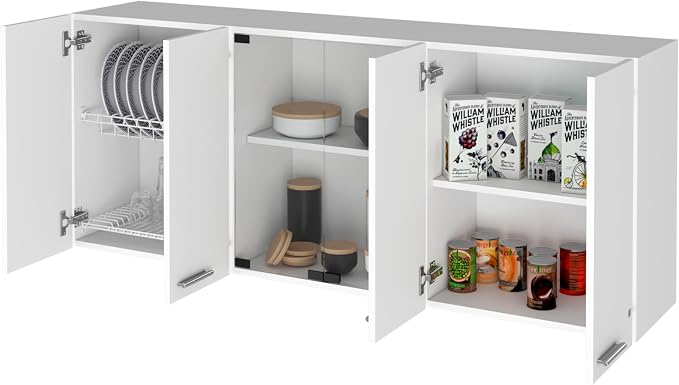 FM FURNITURE Yuma 59" Wall Cabinet, with Two Close cabinets and Two Open Shelves - White. for Kitchen Room