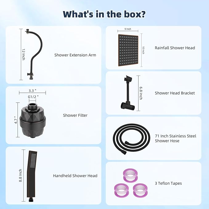Hibbent Metal 10'' Filtered Rainfall Shower Head Combo, High Pressure Handheld Shower Wand, 12'' Adjustable Extension Arm, 20 Stage Shower Filter, 71'' Hose, Shower Head Holders, Oil Rubbed Bronze