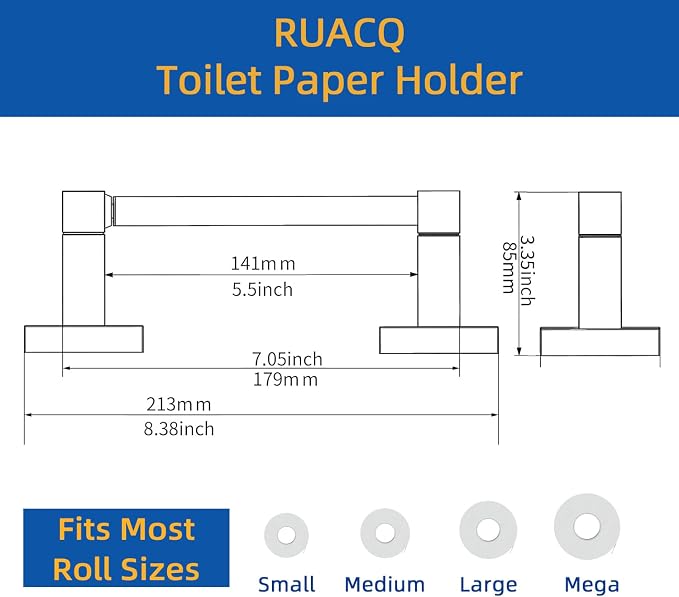 RUACQ Brushed Nickel Toilet Paper Holder Wall Mount for Bathroom, 2 Pack | Dual-Post Pivoting Tissue Roll Holder with Square Base, Rustproof 304 Stainless Steel, Screw-in, for Hotel Apartments, Modern